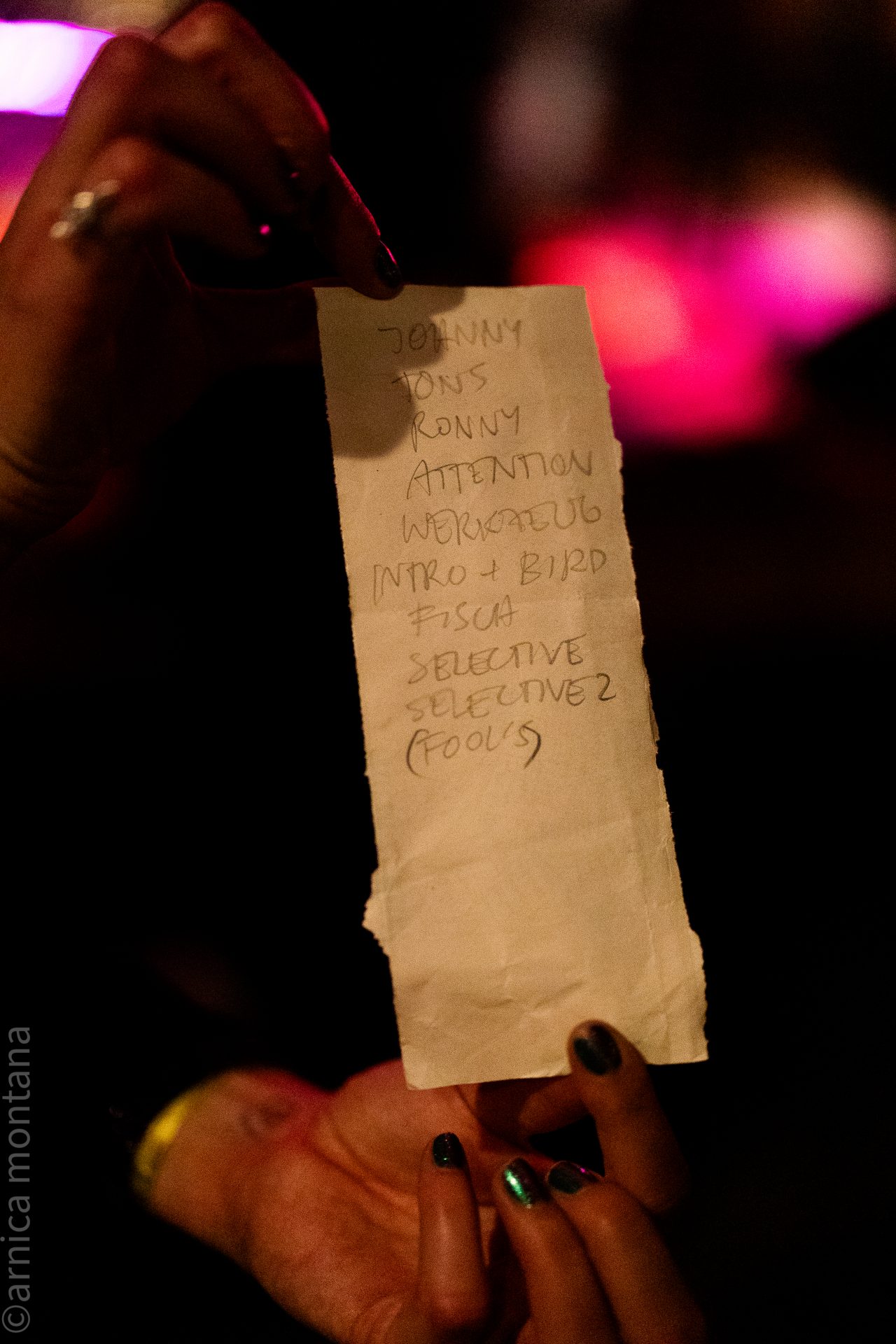 Auf dem Bild siehst du die Setlist von Banana of Death mit allen Songs